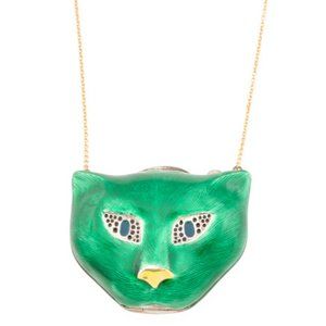 GUCCI Made In Italy Sterling Silver Green Enamel Animal Necklace
